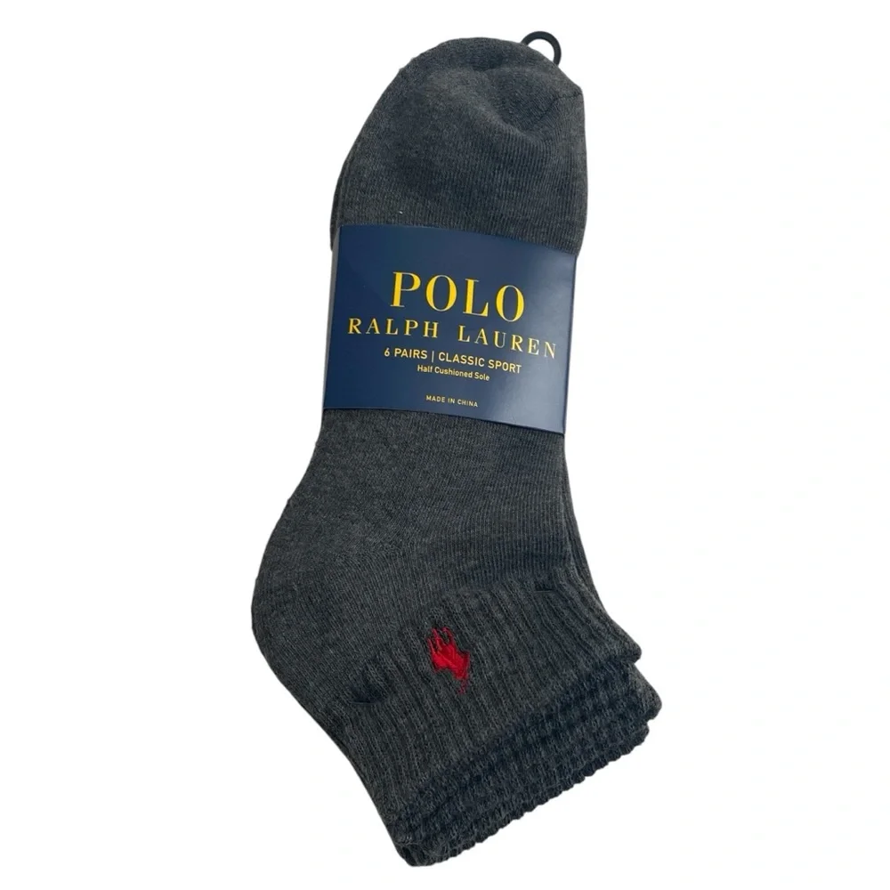 NEW! Polo Ralph Lauren Men’s 6 Pairs Classic Sport Half Cushioned Sole Socks